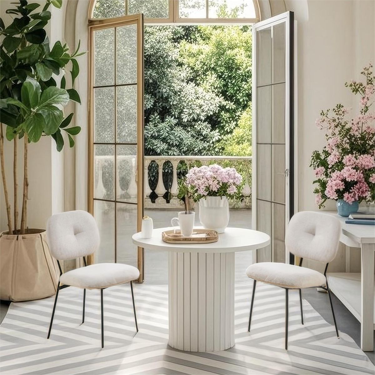 Modern Dining Chairs Set of 2, White Upholstered Accent Chairs with Metal Legs – Space-Saving Contemporary Kitchen & Dining Room Seating