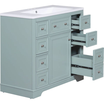 36" Bathroom Vanity with Sink Combo, One Cabinet and Six Drawers, Solid Wood and MDF Board, Green