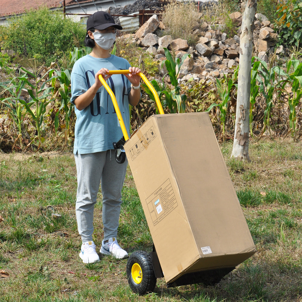 HT1006BK-YL Hand Truck Dual Purpose 2 Wheel Dolly Cart and 4 Wheel Push Cart with Swivel Wheels 330 Lbs Capacity Heavy Duty Platform Cart for Moving/Warehouse/Garden/Grocery