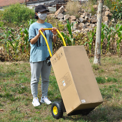 HT1006BK-YL Hand Truck Dual Purpose 2 Wheel Dolly Cart and 4 Wheel Push Cart with Swivel Wheels 330 Lbs Capacity Heavy Duty Platform Cart for Moving/Warehouse/Garden/Grocery
