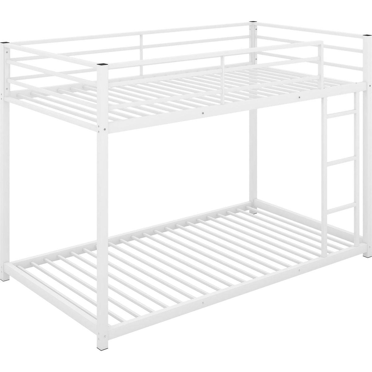 Twin over Twin Metal Bunk Bed, Low Bunk Bed with Ladder,White