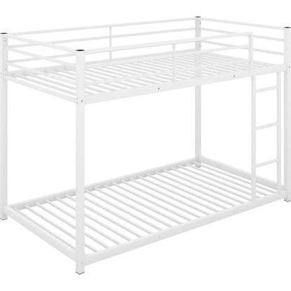 Twin over Twin Metal Bunk Bed, Low Bunk Bed with Ladder,White