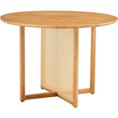 Chinese countryside retro solid wood round table, simple modern imitation rattan table, wooden table, desk. Suitable for dining room, living room, office