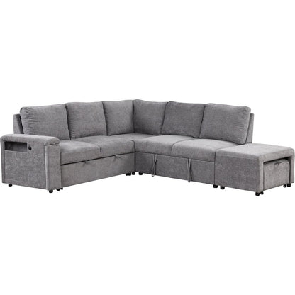 L-shaped Padded Modular Sofa with Storage Space, USB Ports, and Cup Holders on the Armrests, Suitable for Living Rooms, Offices, and Apartments.