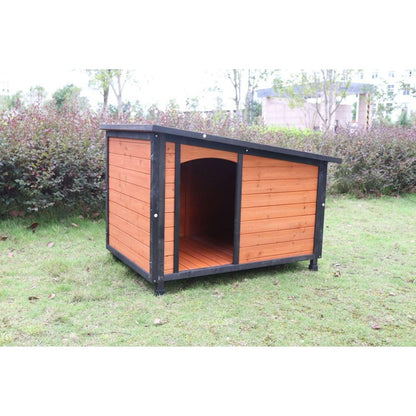 46"Dog House Outdoor & Indoor Wooden Dog Kennel for Winter with Raised Feet Weatherproof for Large Dogs(Gold red and black)PVC waterproof roof(L)