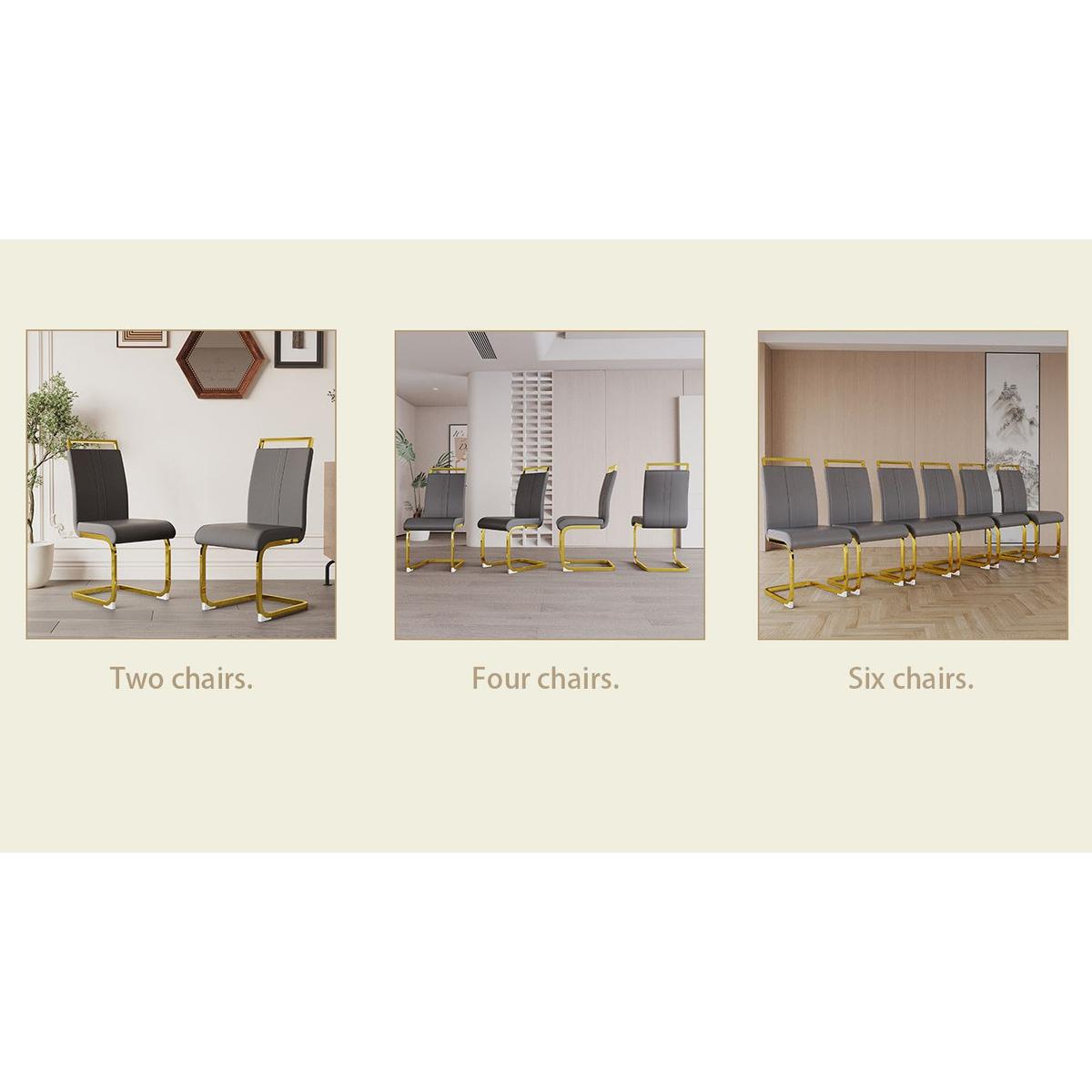 Modern Dining Chairs,PU Faux Leather High Back Upholstered Side Chair with C-shaped Tube. Plating Golden Metal Legs for Dining Room Kitchen Vanity Patio Club Guest Office Chair (Set of 4) (Grey+PU)