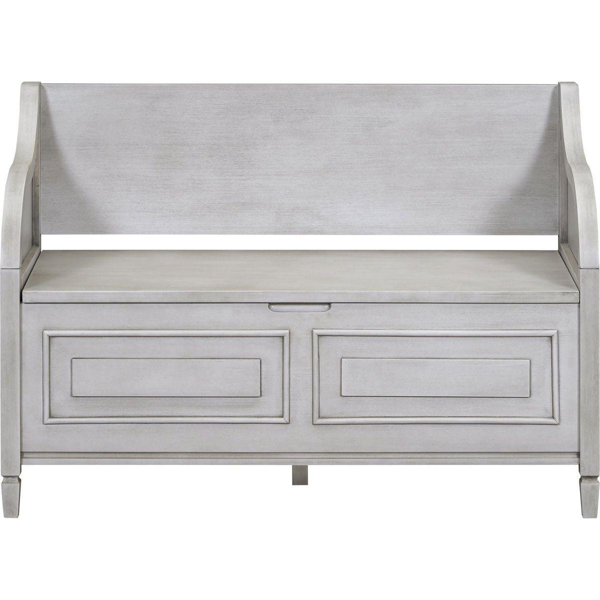 Rustic Style Solid wood Entryway Multifunctional Storage Bench with Safety Hinge (Gray Wash+ Beige)