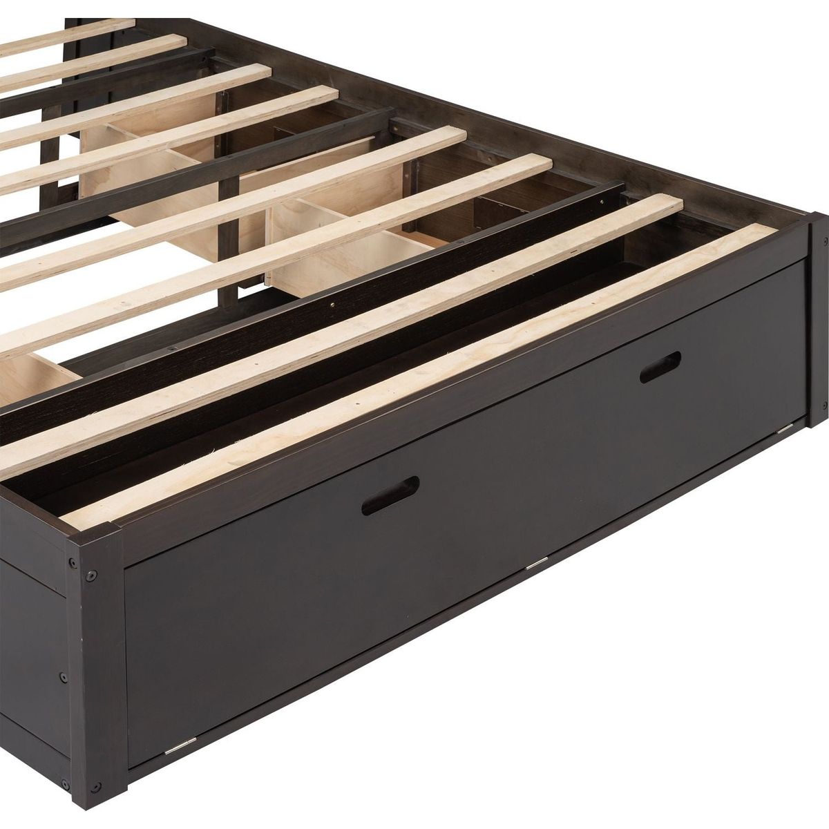 Wood Queen Size Platform Bed with Storage Headboard, shoe rack and 4 drawers,Espresso