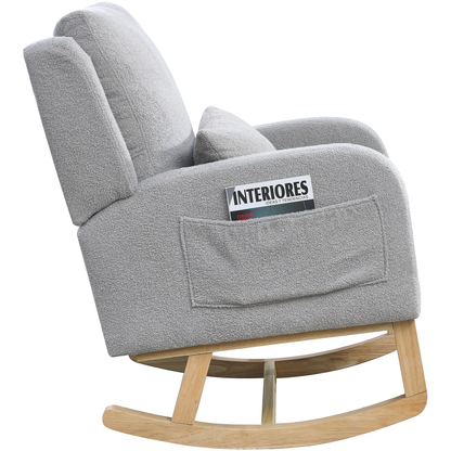 27.5" W Modern Accent High Back Living Room Casual Armchair Rocker with One Lumbar Pillow, Two Side Pockets, Teddy.