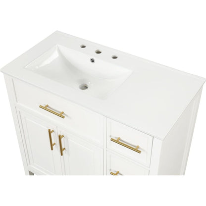 36" Bathroom Vanity with Sink Top, Bathroom Vanity Cabinet with Two Doors and Three Drawers, Solid Wood, MDF Boards, One Package, Off White