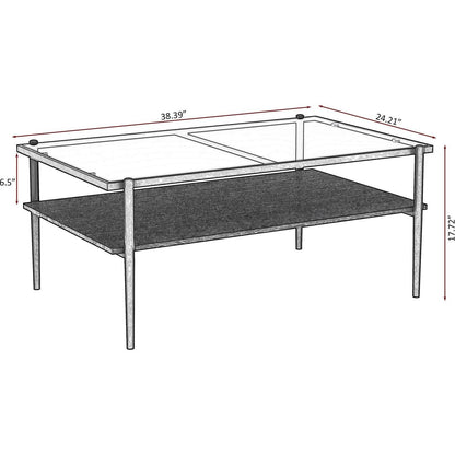 Rectangle Coffee Table with Gray Tempered Glass top and Black Legs,Modern Table for Living Room