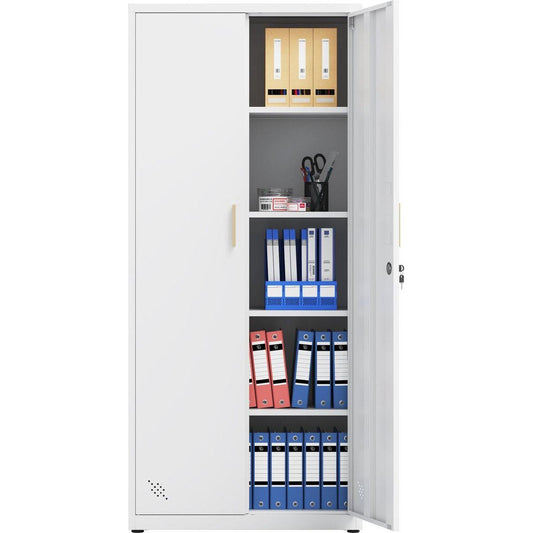 High Storage Cabinet with 2 Doors and 4 Partitions to Separate 5 Storage Spaces, Home/ Office Design