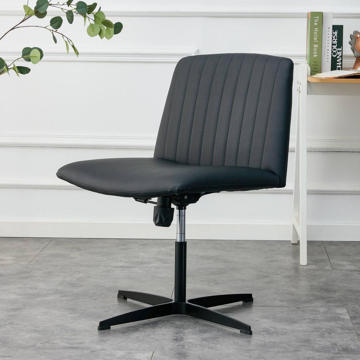 Black High Grade Pu Material. Home Computer Chair Office Chair Adjustable 360 Swivel Cushion Chair With Black Foot Swivel Chair Makeup Chair Study Desk Chair. No Wheels