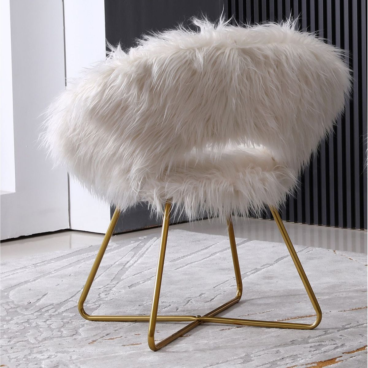 Slatina Faux Fur Upholstered Accent Chair, White