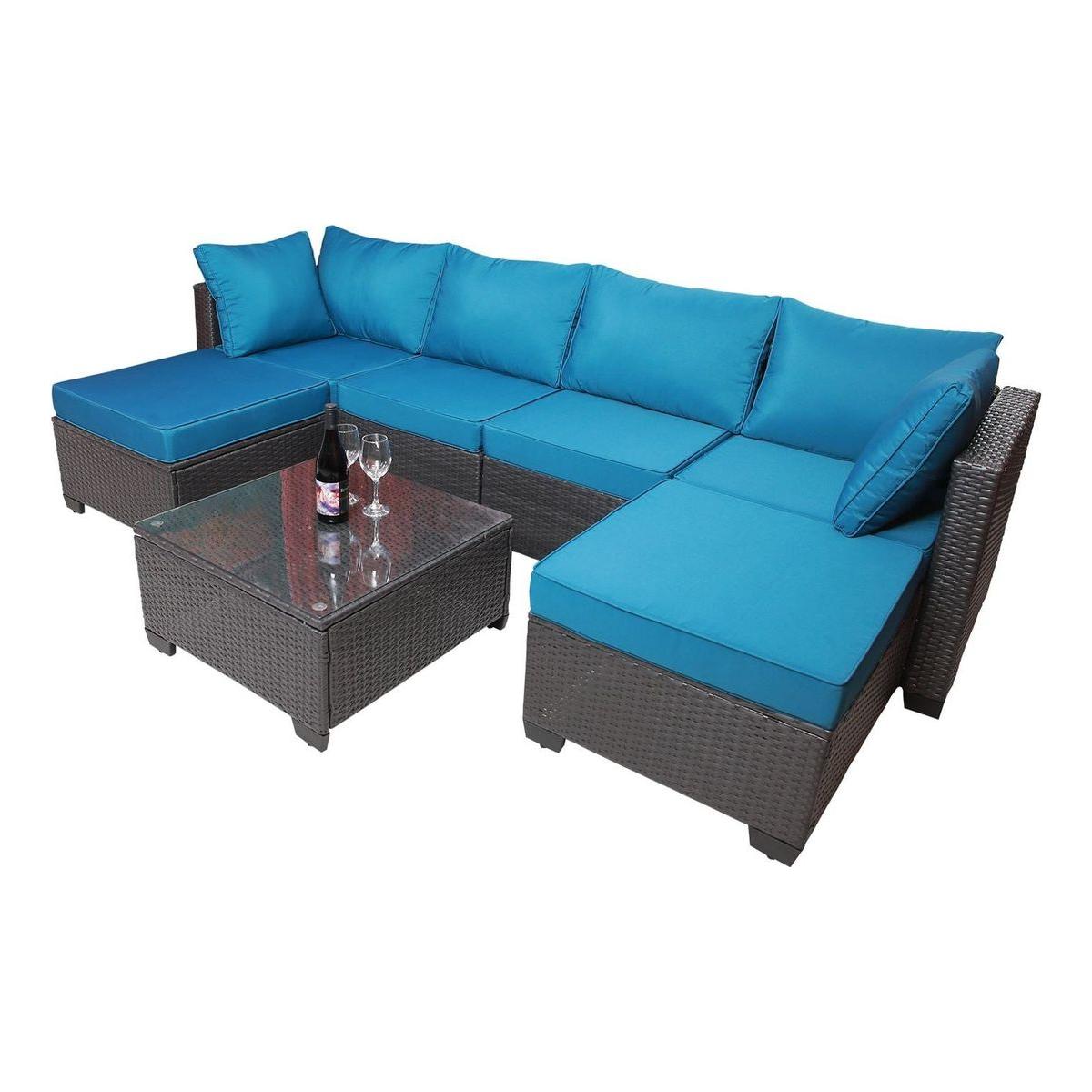 Outdoor Garden Patio Furniture 7-Piece PE Rattan Wicker Cushioned Sofa Sets and Coffee Table, patio furniture set;outdoor couch;outdoor couch patio furniture;outdoor sofa;patio couch