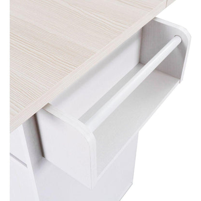 Kitchen Island with Trash Can Storage Cabinet, Kitchen Cart with Drop Leaf, Spice Rack, Towel Rack and Drawer, Rolling Kitchen Island on Wheels with Adjustable Shelf, White