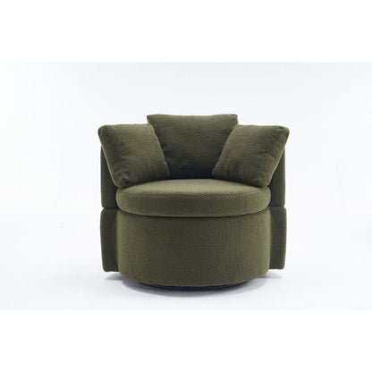 Teddy Fabric Swivel And Storage Chair With Back Cushion For Living Room,Green