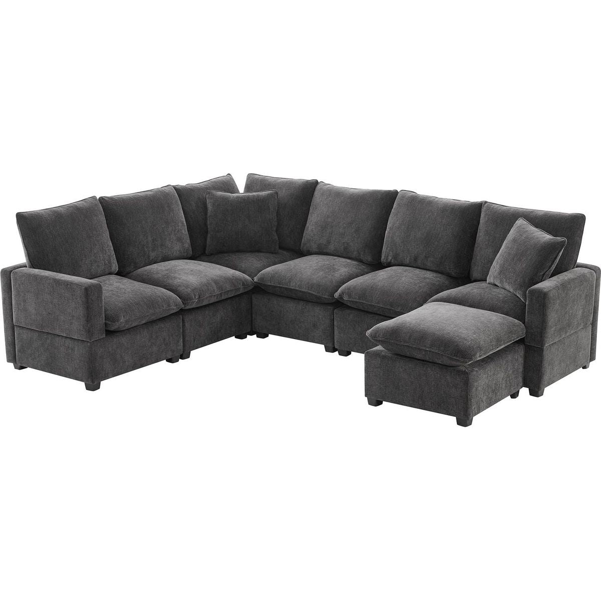 110x84" Modern U Shape Modular Sofa, 7 Seat Chenille Sectional Couch Set with 2 Pillows Included, Freely Combinable Indoor Funiture for Living Room, Apartment, Office, 2 Colors