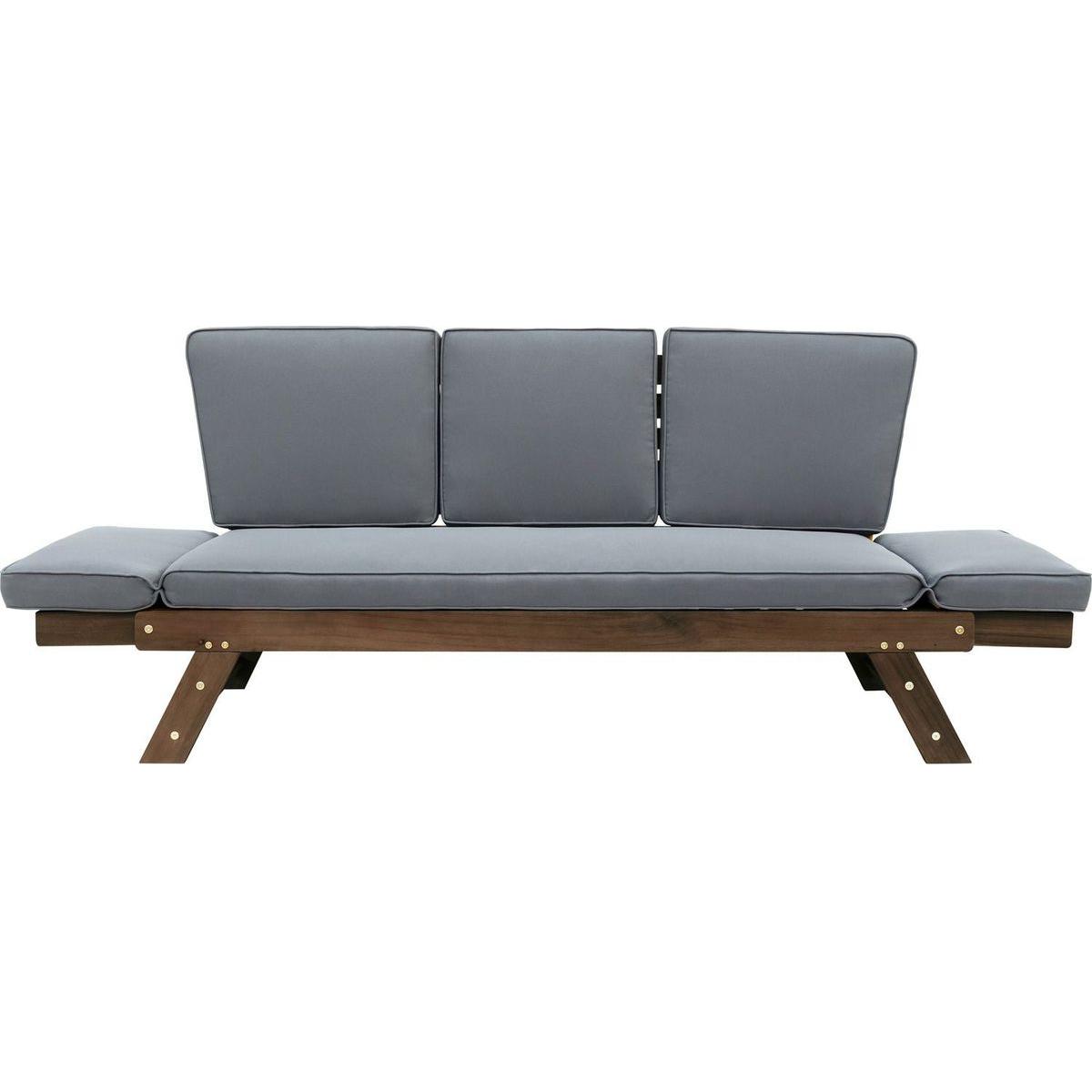 Outdoor Adjustable Patio Wooden Daybed Sofa Chaise Lounge with Cushions for Small Places, Brown Finish+Gray Cushion