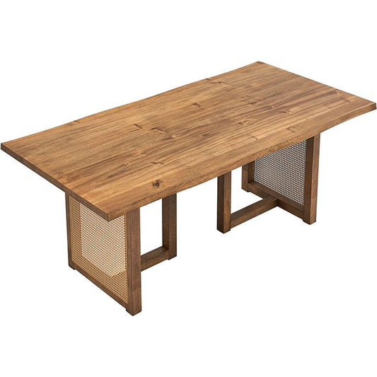 70.87 Inch Rectangular Waves Dining Table,Wooden Dining Table for 6 Persons,Mid Century Modern Large Kitchen Table for Living Room,Bohemian Dining Table with Rattan Weave for Restaurant,Office,OAK