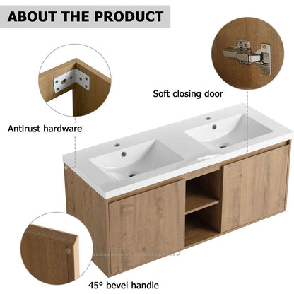 48" Wall Mounted Bathroom Vanity With Double Sink, Soft Closing Door Hinge (KD-Package)G