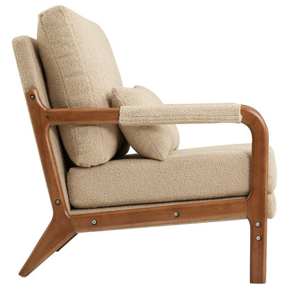 Modern Teddy Fabric Accent Chair,Oak Wood Frame Armchair for Living Room