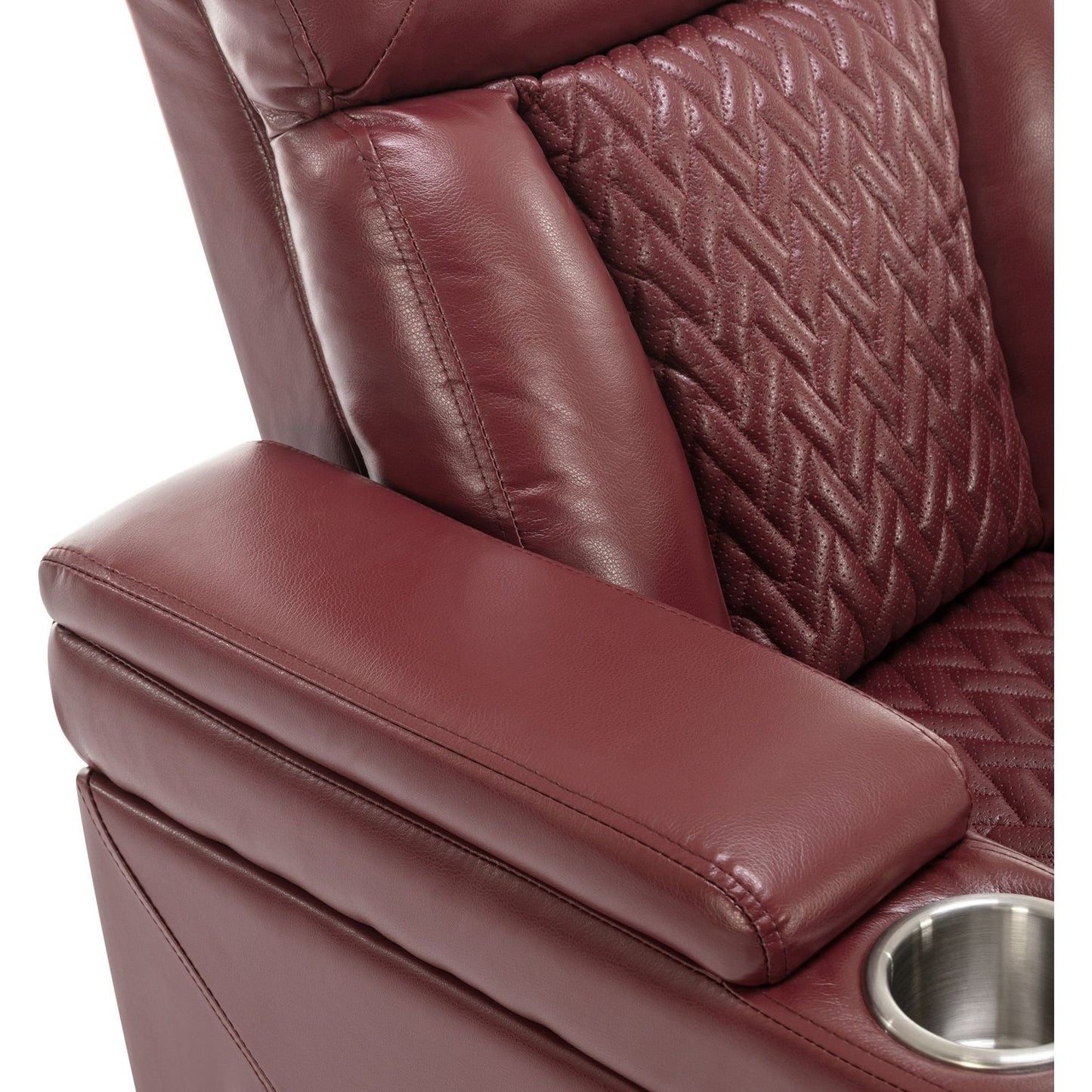 270 Degree Swivel PU Leather Power Recliner Individual Seat Home Theater Recliner with Comforable Backrest, Tray Table, Phone Holder, Cup Holder, USB Port, Hidden Arm Storage for Living Room, Red