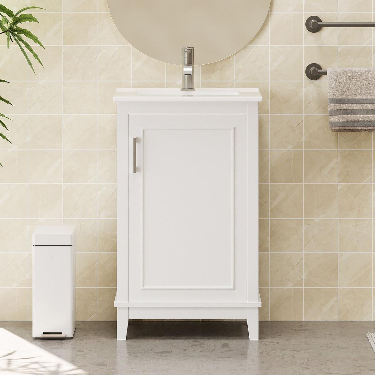 20 Inch Modern Small Bathroom Vanity Cabinet With Ceramic Basin- 20x15.5x33.3 Inches,Ample Storage,1 Soft-Close Door