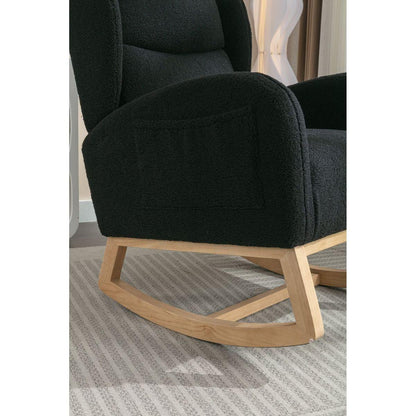 Teddy Fabric Rocking Chair With Packet Wood Legs,Black