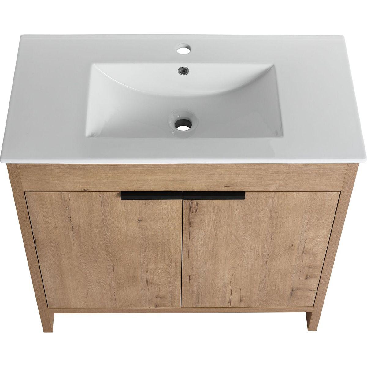 36" Freestanding Bathroom Vanity with White Ceramic Sink & 2 Soft-Close Cabinet Doors ((KD-PACKING),BVB02436IMO-F-