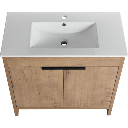 36" Freestanding Bathroom Vanity with White Ceramic Sink & 2 Soft-Close Cabinet Doors ((KD-PACKING),BVB02436IMO-F-