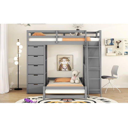 Twin over Twin Bunk Bed with LED Light and USB Ports, Gray