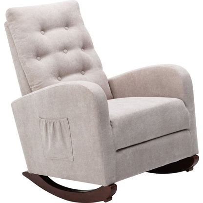 Baby Room High Back Rocking Chair Nursery Chair, Comfortable Rocker Fabric Padded Seat, Modern High Back Armchair