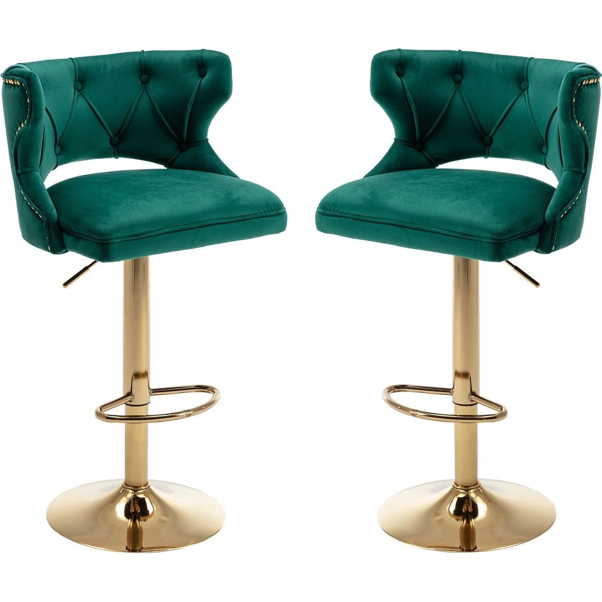 Bar Stools With Back and Footrest Counter Height Dining Chairs-Velvet Green-2PCS/SET