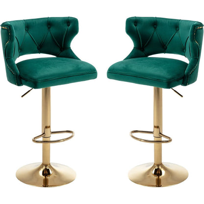 Bar Stools With Back and Footrest Counter Height Dining Chairs-Velvet Green-2PCS/SET