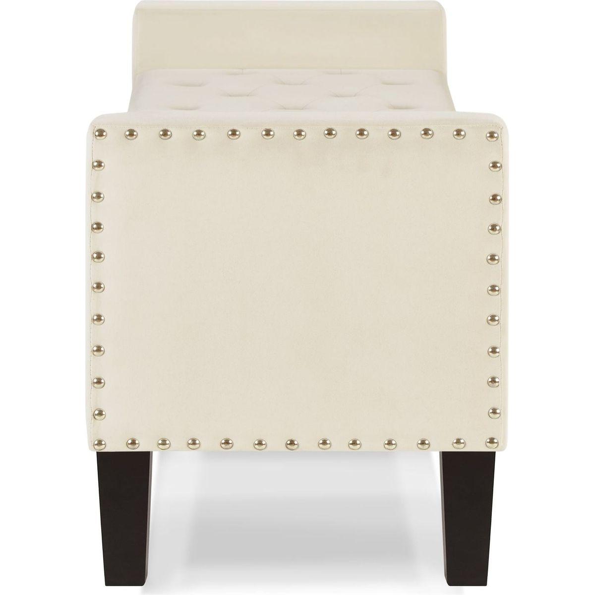 Upholstered Tufted Button Storage Bench with nails trim,Entryway Living Room Soft Padded Seat with Armrest,Bed Bench - Cream