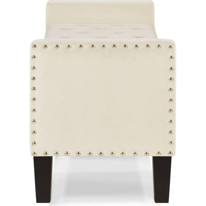 Upholstered Tufted Button Storage Bench with nails trim,Entryway Living Room Soft Padded Seat with Armrest,Bed Bench - Cream