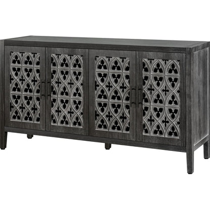 Hollow Four Door Antique Cabinet, American Country Style, Suitable for Living Room, TV Cabinet, Kitchen (Antique Black)