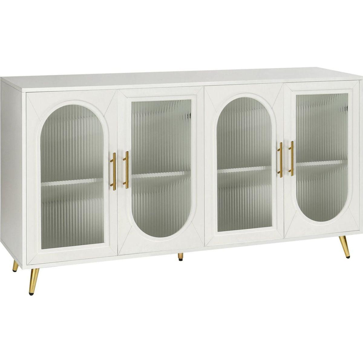 TV Stand for 65+ Inch TV, Wood TV Stand with Storage Cabinet & Adjustable Shelves, Media TV Console for Living Room Bedroom(White)