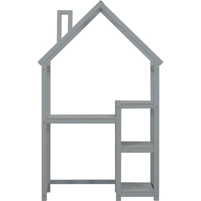 House-shaped Wooden writing Desk,Kids study Table,Bookshelf & Toy Storage,Grey