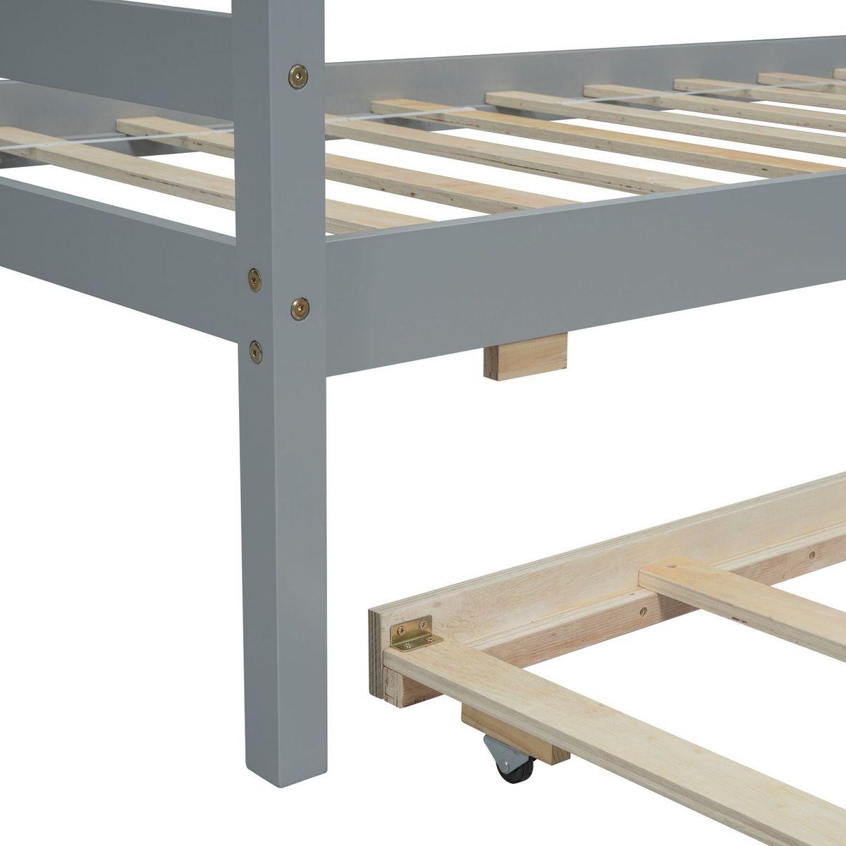 Twin Size House-shaped Bed with Trundle,Grey