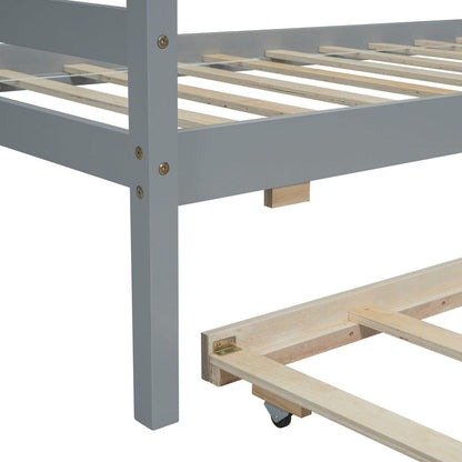 Twin Size House-shaped Bed with Trundle,Grey