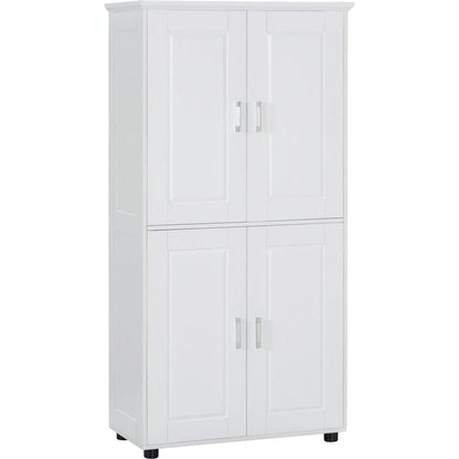 Tall and Wide Bathroom Floor Storage Cabinet, Bathroom Storage Unit, Freestanding Cabinet with 4 Doors, Adjustable Shelves, White