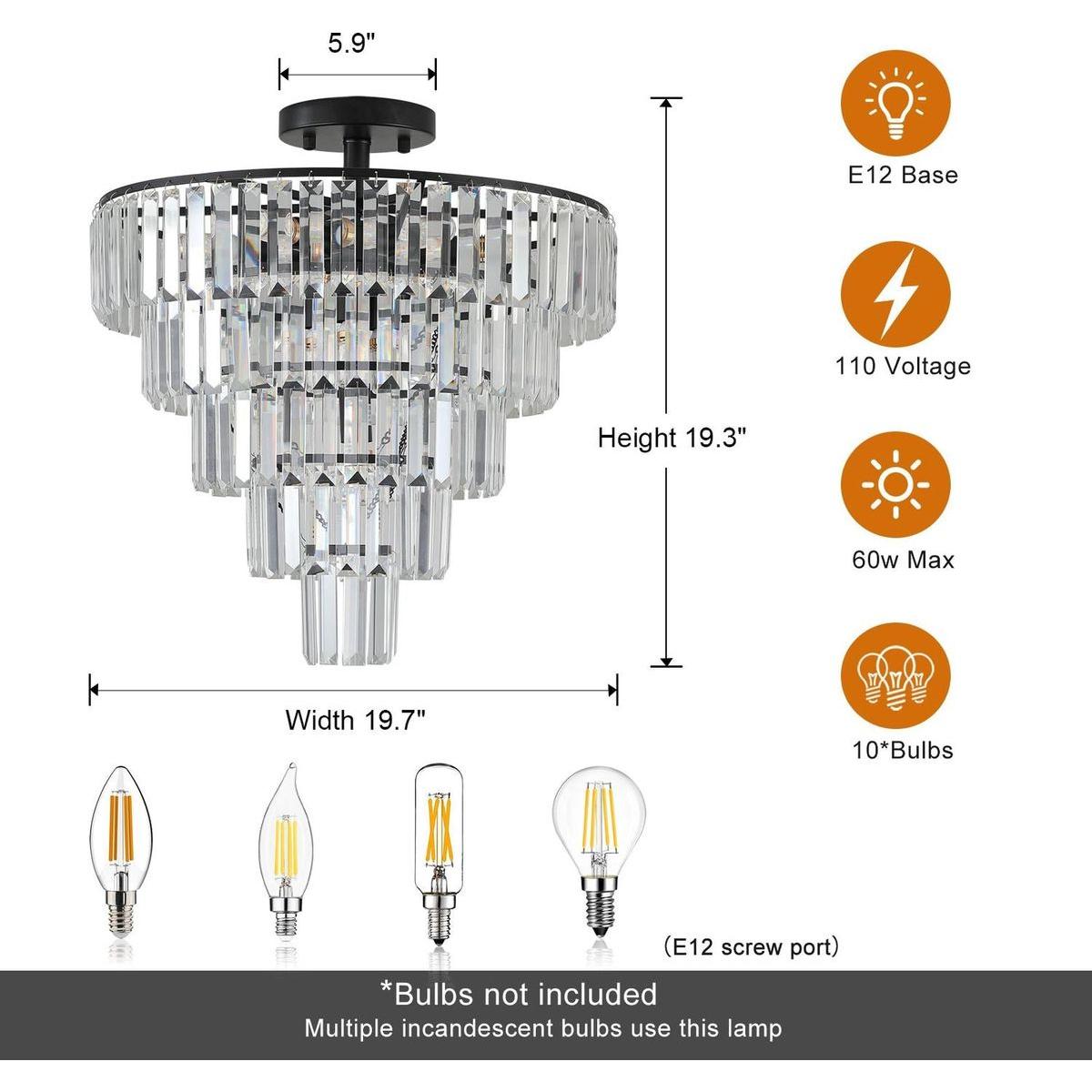 Black large crystal chandelier, modern style chandelier, dining room, living room, bedroom (Bulbs Not Included)