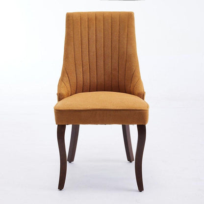 Rayon Cloth Flocking Linen Dining Chairs Channel Kitchen Dinner Chair Comfy Fabric Upholstered Accent Chair for Dining Room with Curved Solid Wood Legs,Set of 2 (Gold)
