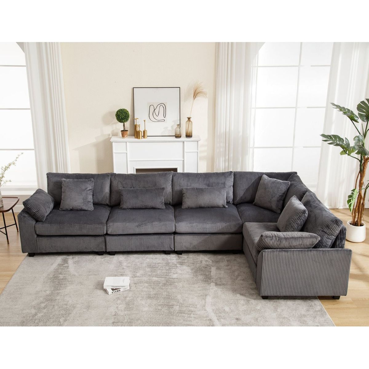 {NEW ARRIVAL VIDEO PROVIDED} Oversized Modular Sectional Sofa Couches Set,Corduroy Upholstered Deep Seat Comfy Sofa for Living Room 5 Seat,Dark Gray
