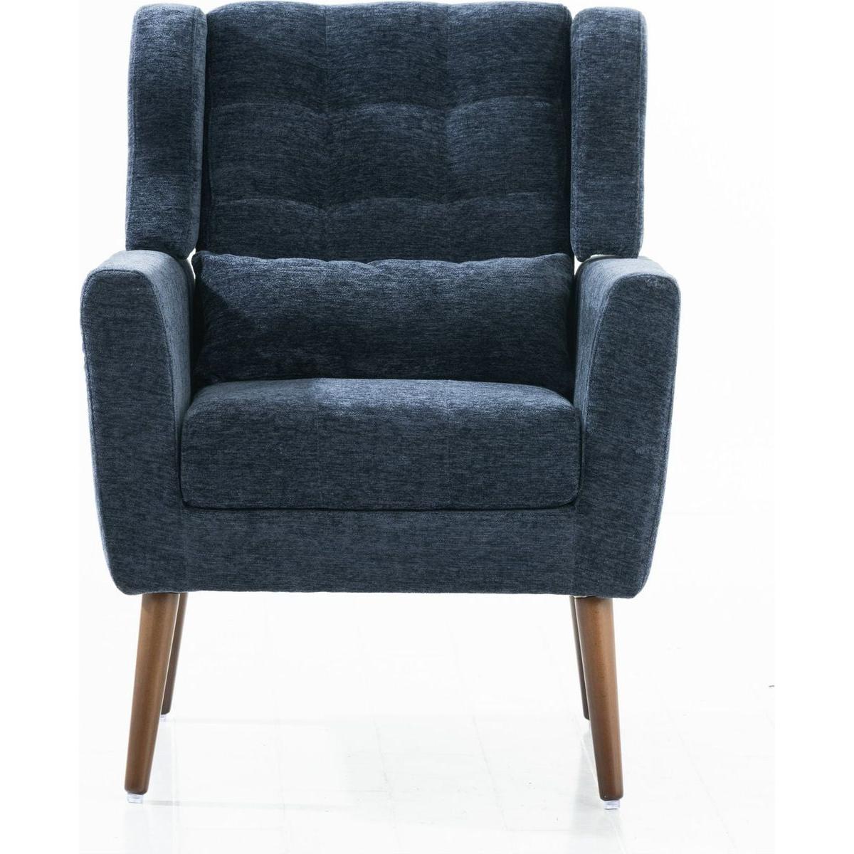 Modern Accent Chair Upholstered Foam Filled Living Room Chairs Comfy Reading Chair Mid Century Modern Chair with Chenille Fabric Lounge Arm Chairs Armchair for Living Room Bedroom (Dark Blue)