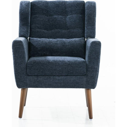 Modern Accent Chair Upholstered Foam Filled Living Room Chairs Comfy Reading Chair Mid Century Modern Chair with Chenille Fabric Lounge Arm Chairs Armchair for Living Room Bedroom (Dark Blue)