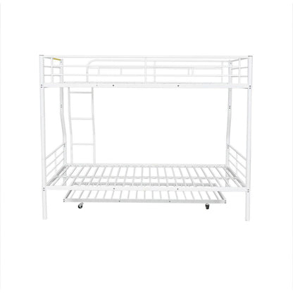Full XL Over Queen Metal Bunk Bed with Trundle, White