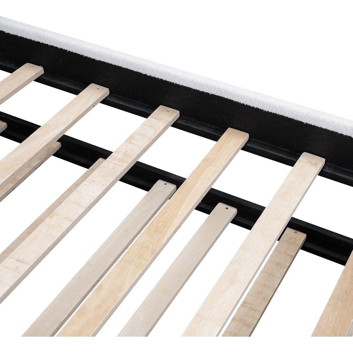 Twin Size Upholstered Platform Bed with Wood Supporting Feet and Twin Size Trundle, White